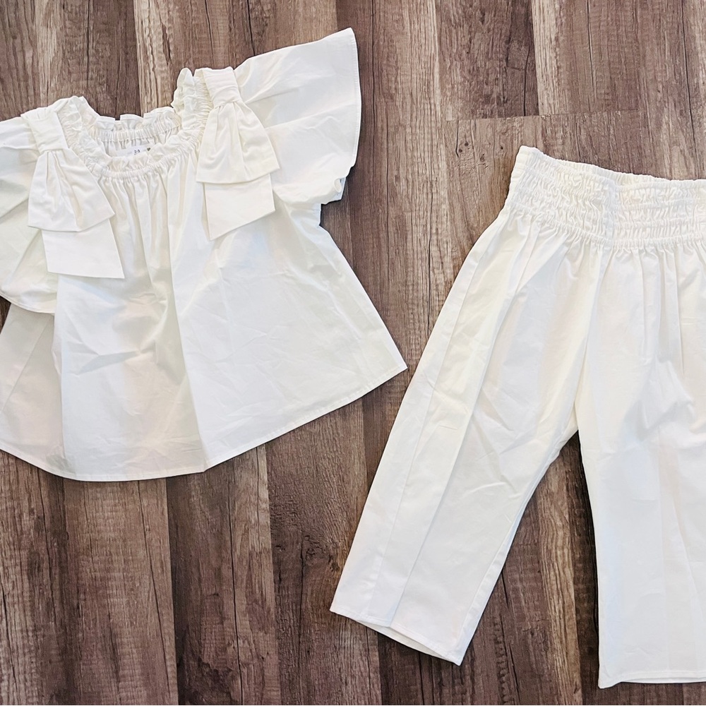 Zara Outfit Two Piece Poplin Blouse Culottes Set Toddler Girl White 2-3 2T 3T